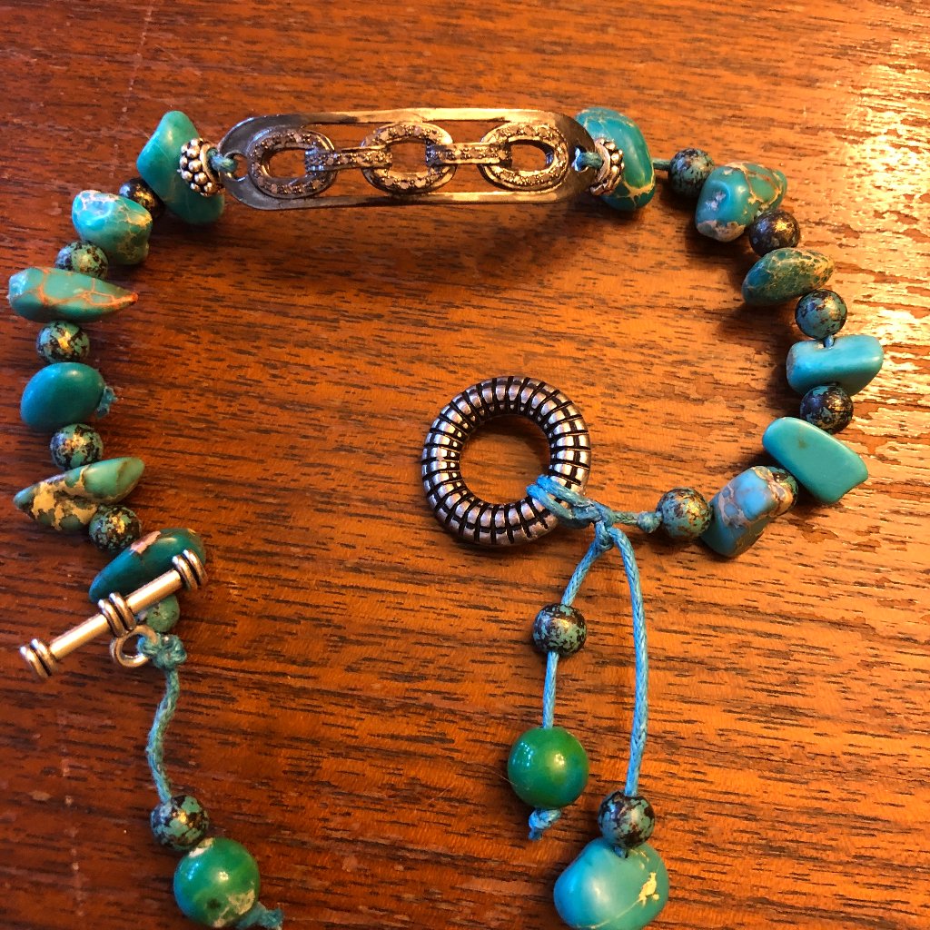 Bracelet - Diamond, Turquoise, Blue Leather